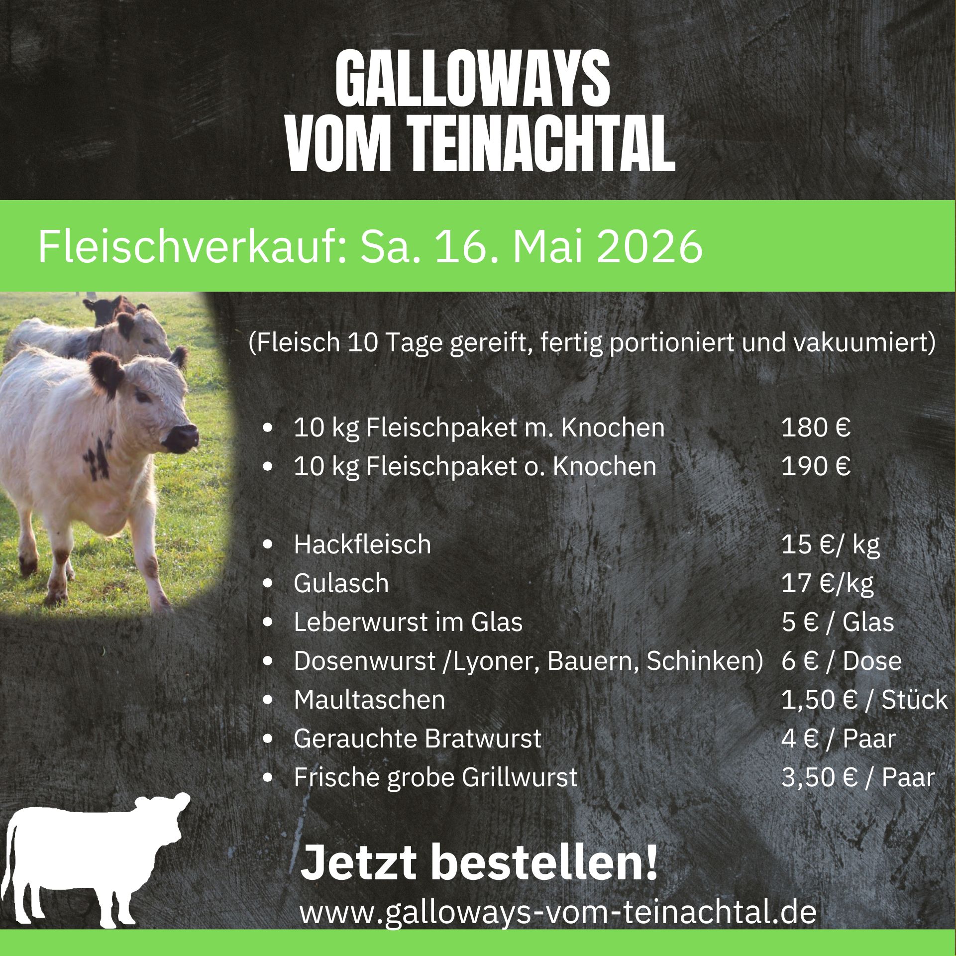 Fleisch vom Galloway Rind, Wurst ohne Schwein